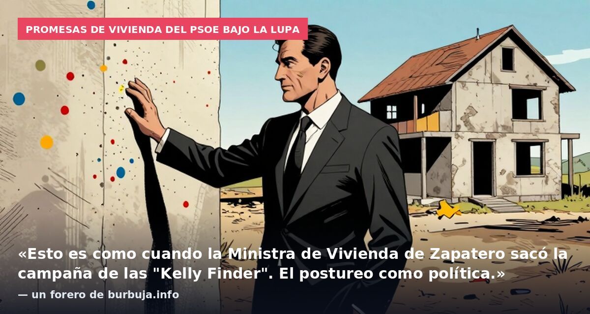 Promesas de vivienda del PSOE bajo la lupa: «Esto es como cuando la Ministra de Vivienda de Zapatero sacó la campaña de las "Kelly Finder". El postureo como política.» — un forero de burbuja.info