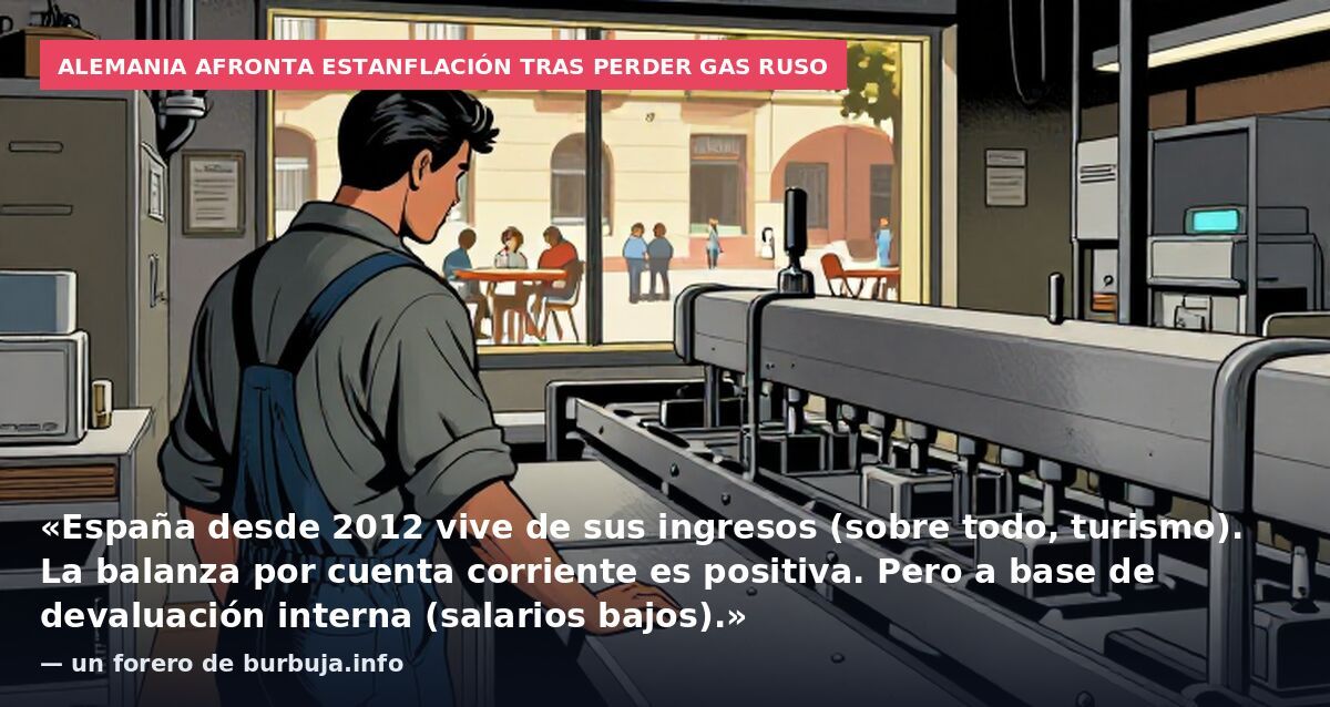 Alemania afronta estanflación tras perder gas ruso: «España desde 2012 vive de sus ingresos (sobre todo, turismo). La balanza por cuenta corriente es positiva. Pero a base de devaluación interna (salarios bajos).» — un forero de burbuja.info