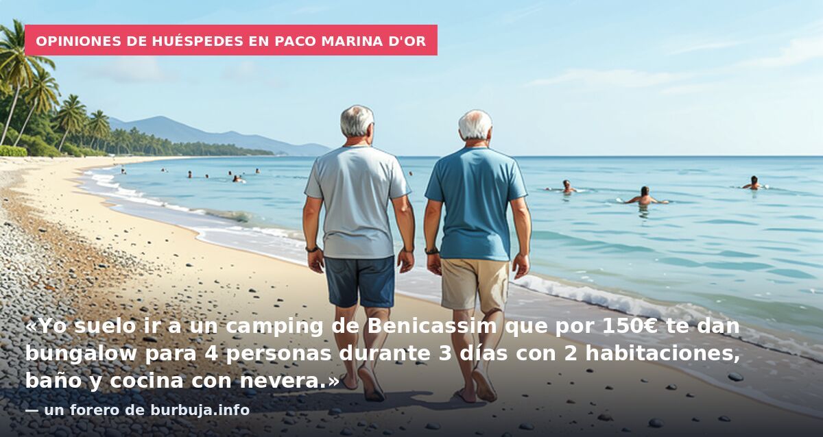 Opiniones de huéspedes en Paco Marina d'or: «Yo suelo ir a un camping de Benicassim que por 150€ te dan bungalow para 4 personas durante 3 días con 2 habitaciones, baño y cocina con nevera.» — un forero de burbuja.info
