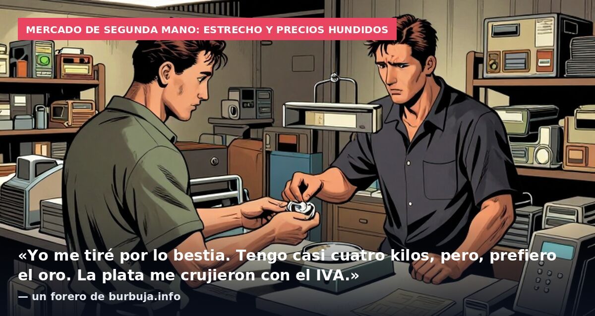 Mercado de segunda mano: estrecho y precios hundidos: «Yo me tiré por lo bestia. Tengo casi cuatro kilos, pero, prefiero el oro. La plata me crujieron con el IVA.» — un forero de burbuja.info