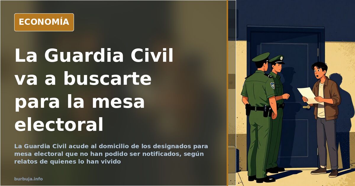Agentes de la Guardia Civil ante el portal de un edificio entregando una citación para una mesa electoral a un vecino