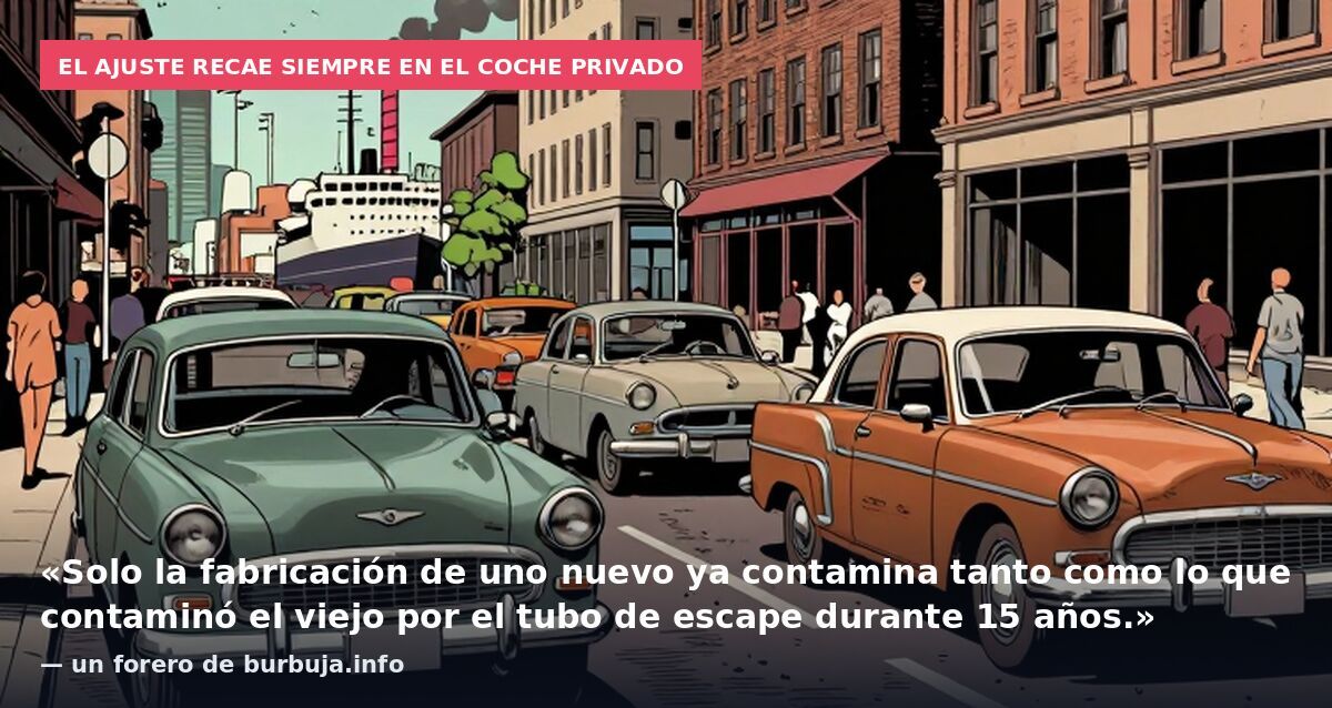 El ajuste recae siempre en el coche privado: «Solo la fabricación de uno nuevo ya contamina tanto como lo que contaminó el viejo por el tubo de escape durante 15 años.» — un forero de burbuja.info