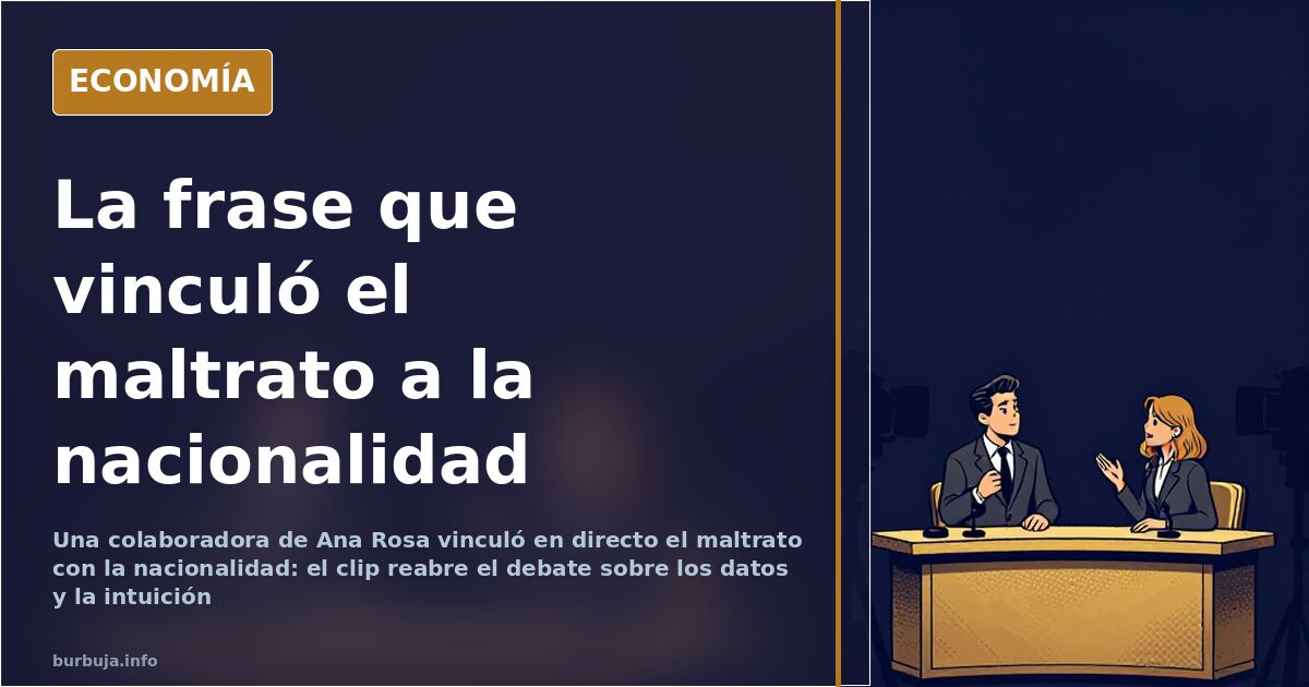 Plató de televisión en directo con una colaboradora hablando de maltrato y nacionalidad ante el resto de la mesa