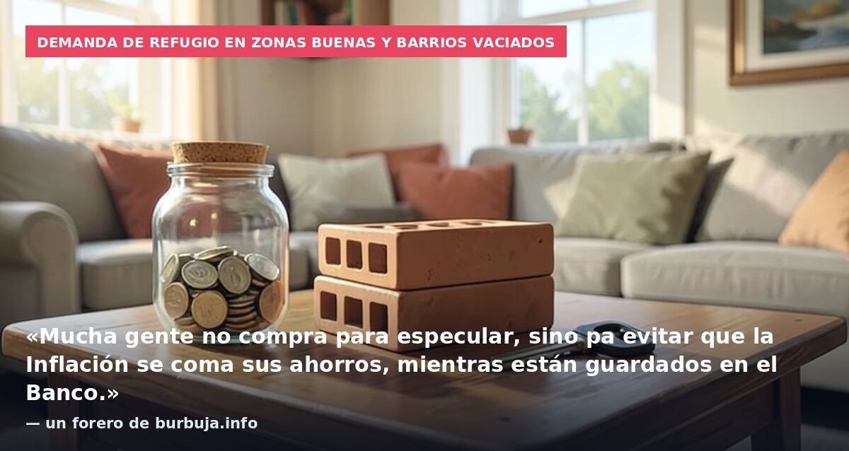 Demanda de refugio en zonas buenas y barrios vaciados: «Mucha gente no compra para especular, sino pa evitar que la Inflación se coma sus ahorros, mientras están guardados en el Banco.» — un forero de burbuja.info