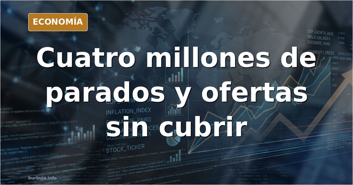Nave industrial con línea de producción parada y un cartel de oferta de empleo, ilustración editorial sobre la mano de obra d