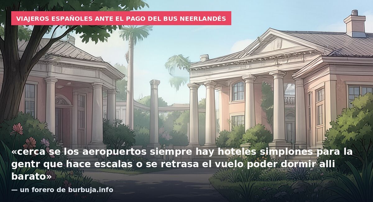 Viajeros españoles ante el pago del bus neerlandés: «cerca se los aeropuertos siempre hay hoteles simplones para la gentr que hace escalas o se retrasa el vuelo poder dormir alli barato» — un forero de burbuja.info