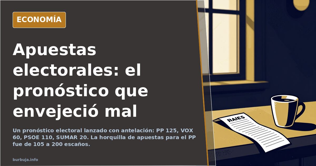 Ilustración editorial de un tablero electoral con escaños apilados y un calendario marcando días de pronóstico