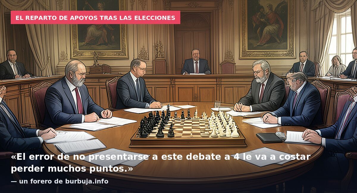 El reparto de apoyos tras las elecciones: «El error de no presentarse a este debate a 4 le va a costar perder muchos puntos.» — un forero de burbuja.info