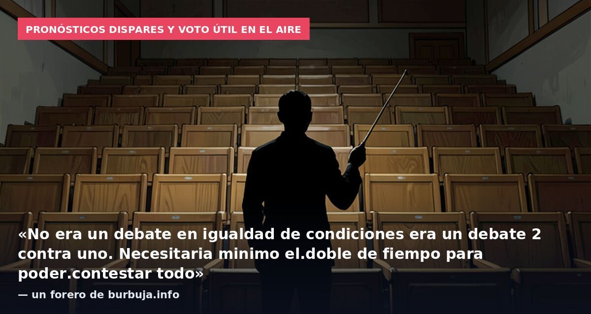 Pronósticos dispares y voto útil en el aire: «No era un debate en igualdad de condiciones era un debate 2 contra uno. Necesitaria minimo el.doble de fiempo para poder.contestar todo» — un forero de burbuja.info