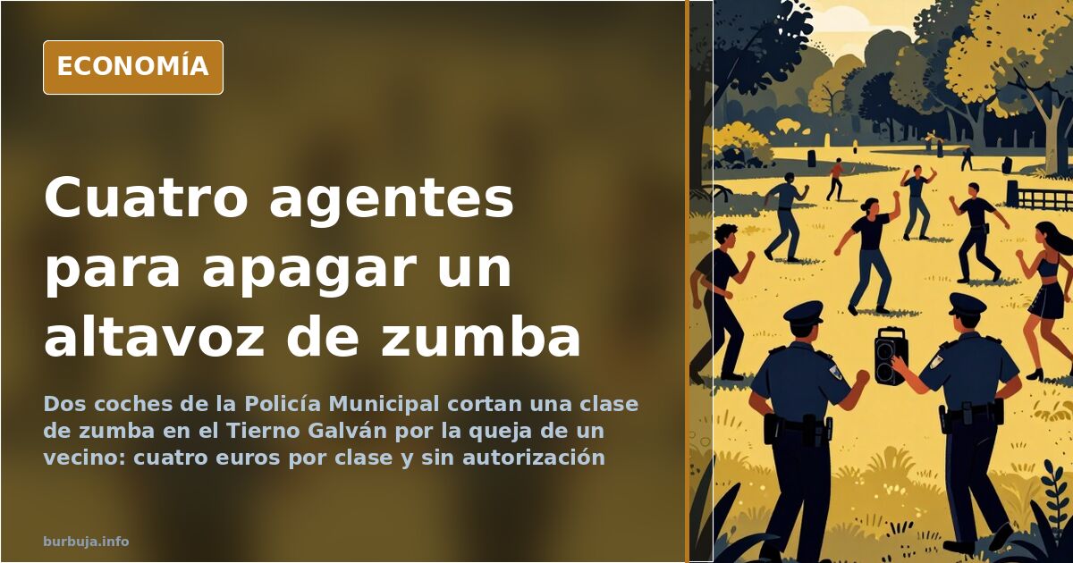 Anfiteatro del parque Enrique Tierno Galván de Madrid con un grupo de mujeres haciendo zumba y dos coches de policía municipa