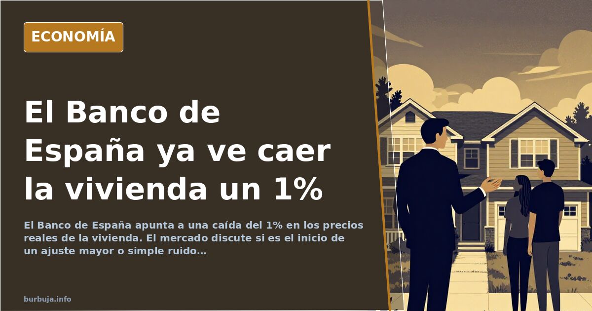 Cartel de se vende sobre la fachada de un bloque de viviendas en una ciudad española, con el mercado inmobiliario de fondo
