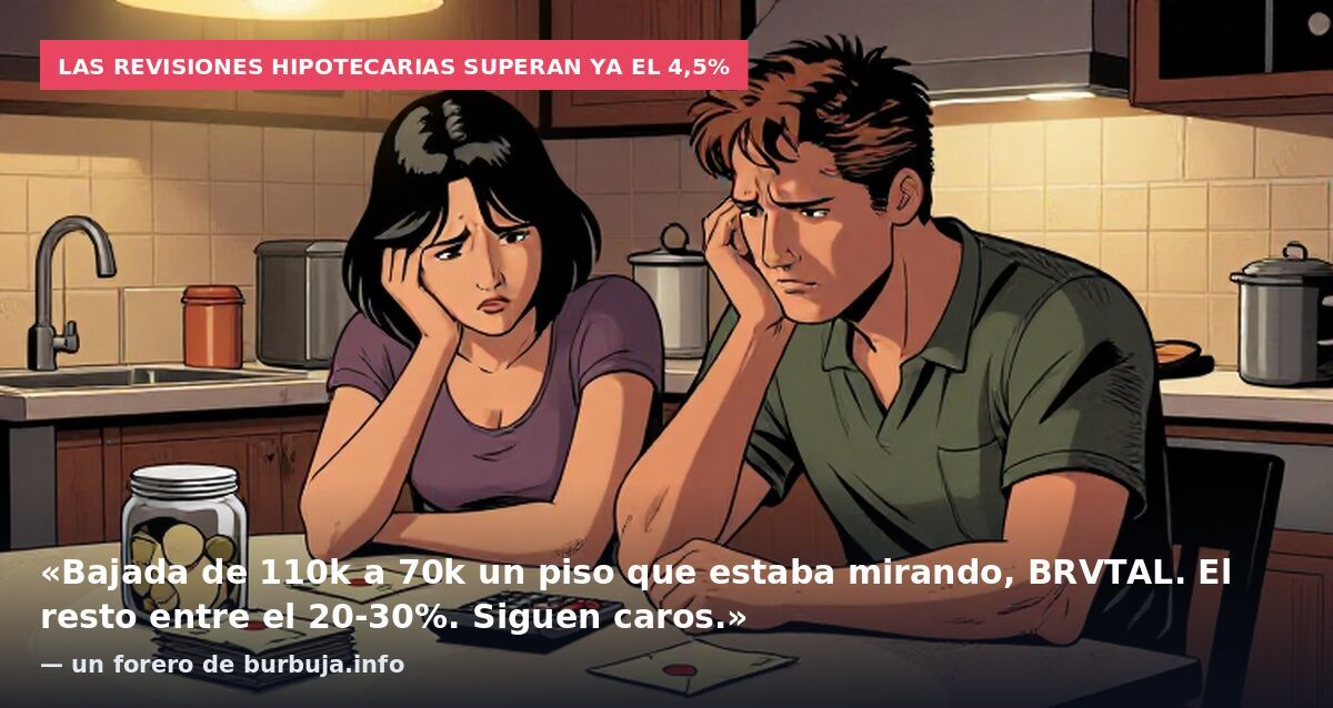 Las revisiones hipotecarias superan ya el 4,5%: «Bajada de 110k a 70k un piso que estaba mirando, BRVTAL. El resto entre el 20-30%. Siguen caros.» — un forero de burbuja.info