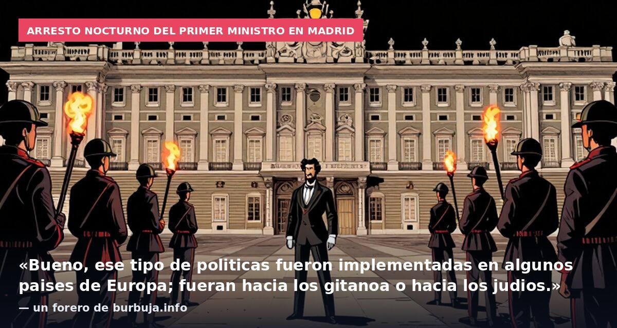 Arresto nocturno del primer ministro en Madrid: «Bueno, ese tipo de politicas fueron implementadas en algunos paises de Europa; fueran hacia los gitanoa o hacia los judios.» — un forero de burbuja.info