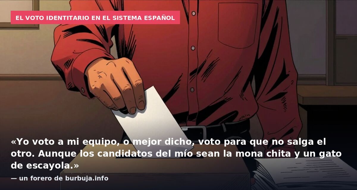 El voto identitario en el sistema español: «Yo voto a mi equipo, o mejor dicho, voto para que no salga el otro. Aunque los candidatos del mío sean la mona chita y un gato de escayola.» — un forero de burbuja.info