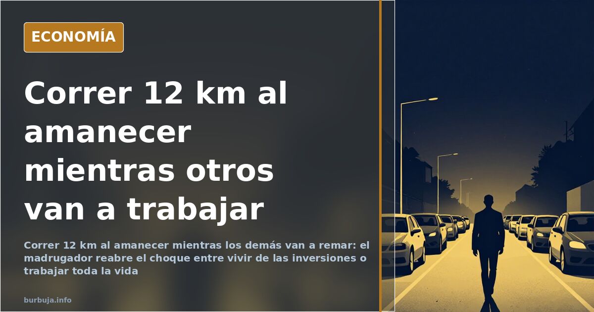 Corredor solitario al amanecer en una avenida urbana, con coches camino del trabajo al fondo