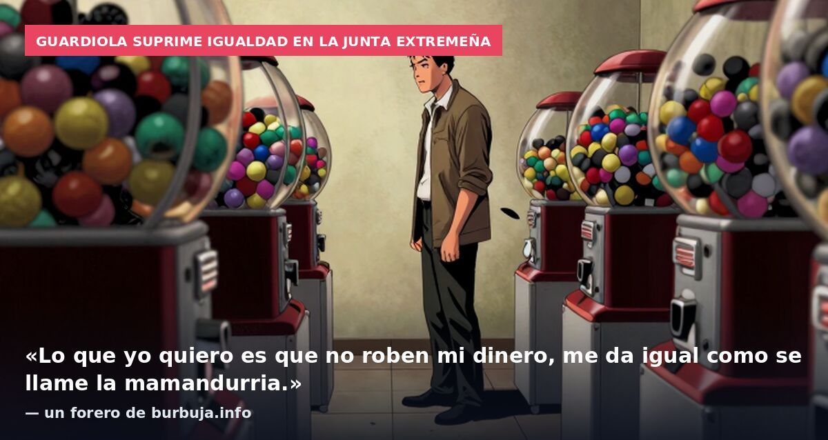 Guardiola suprime Igualdad en la Junta extremeña: «Lo que yo quiero es que no roben mi dinero, me da igual como se llame la mamandurria.» — un forero de burbuja.info