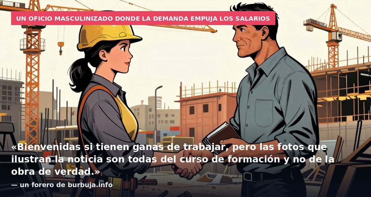 Un oficio masculinizado donde la demanda empuja los salarios: «Bienvenidas si tienen ganas de trabajar, pero las fotos que ilustran la noticia son todas del curso de formación y no de la obra de verdad.» — un forero de burbuja.info
