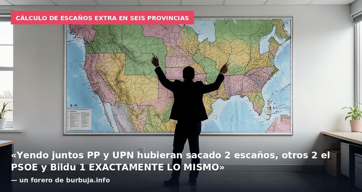 Cálculo de escaños extra en seis provincias: «Yendo juntos PP y UPN hubieran sacado 2 escaños, otros 2 el PSOE y Bildu 1 EXACTAMENTE LO MISMO» — un forero de burbuja.info