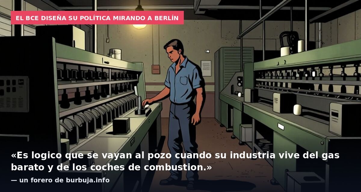 El BCE diseña su política mirando a Berlín: «Es logico que se vayan al pozo cuando su industria vive del gas barato y de los coches de combustion.» — un forero de burbuja.info