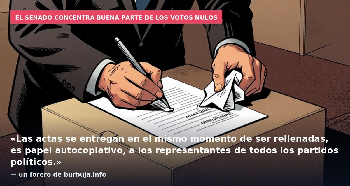 El Senado concentra buena parte de los votos nulos: «Las actas se entregan en el mismo momento de ser rellenadas, es papel autocopiativo, a los representantes de todos los partidos políticos.» — un forero de burbuja.info