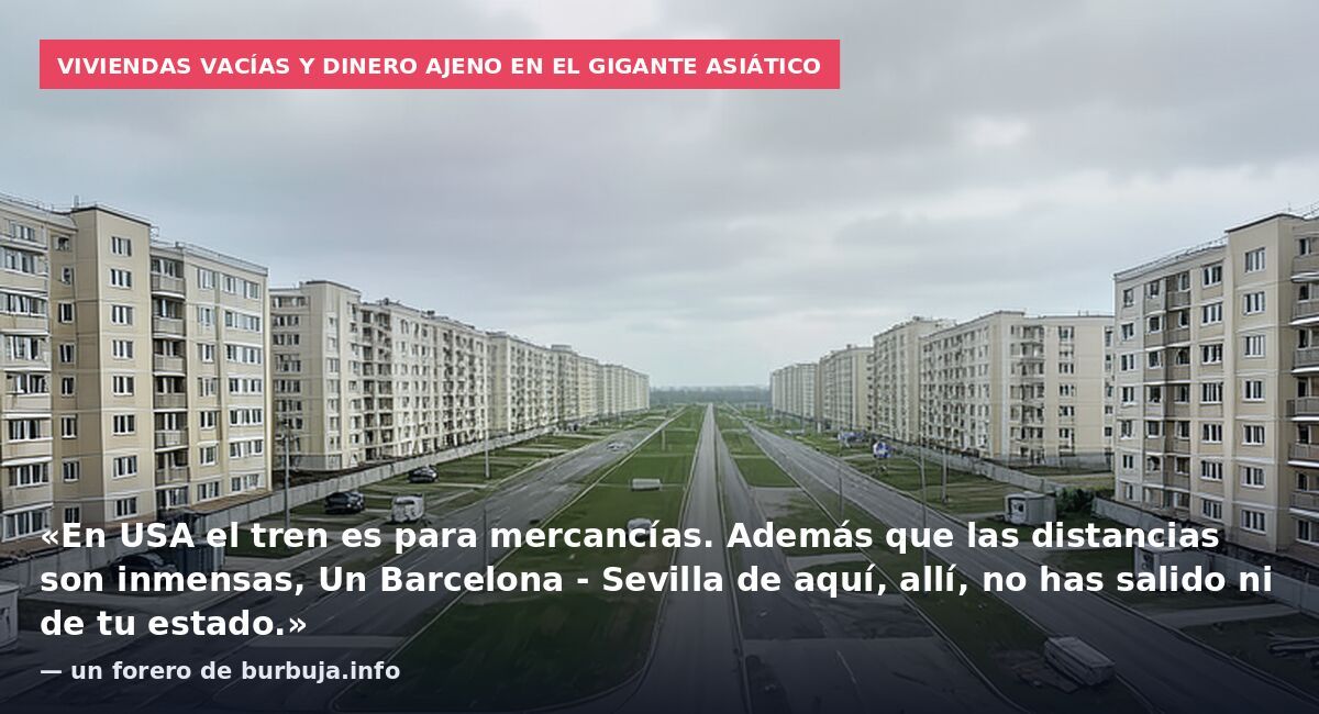 Viviendas vacías y dinero ajeno en el gigante asiático: «En USA el tren es para mercancías. Además que las distancias son inmensas, Un Barcelona - Sevilla de aquí, allí, no has salido ni de tu estado.» — un forero de burbuja.info