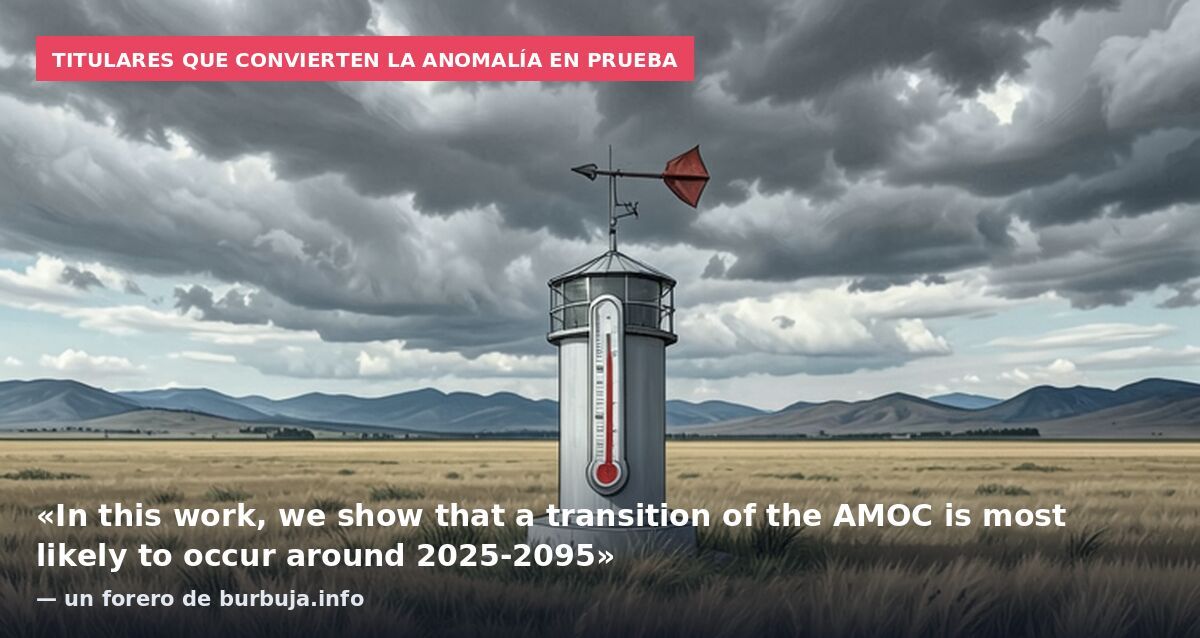 Titulares que convierten la anomalía en prueba: «In this work, we show that a transition of the AMOC is most likely to occur around 2025-2095» — un forero de burbuja.info