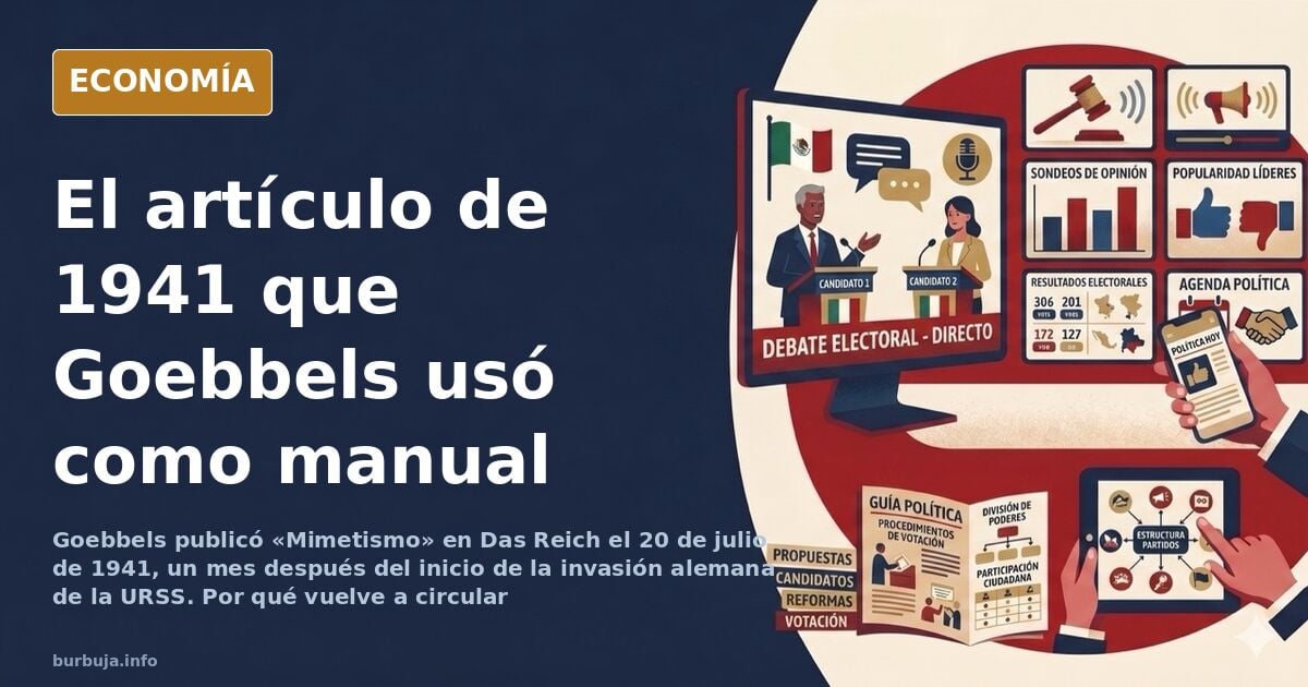 Revista histórica y máquina de escribir en una ilustración editorial sobre el artículo de Goebbels en Das Reich