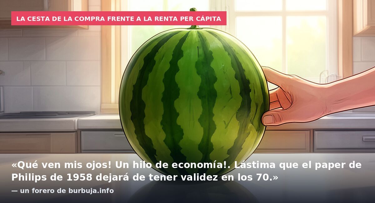 La cesta de la compra frente a la renta per cápita: «Qué ven mis ojos! Un hilo de economía!. Lástima que el paper de Philips de 1958 dejará de tener validez en los 70.» — un forero de burbuja.info