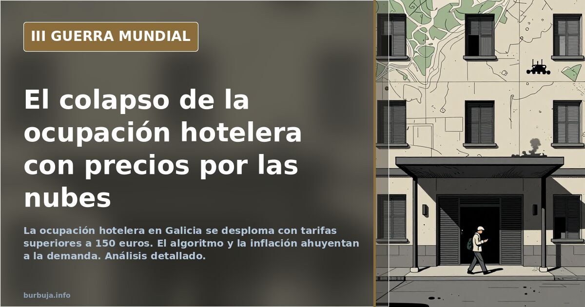 Hotel vacío en primera línea de costa gallega con cartel de ocupación reducida y precios elevados visibles en taquilla