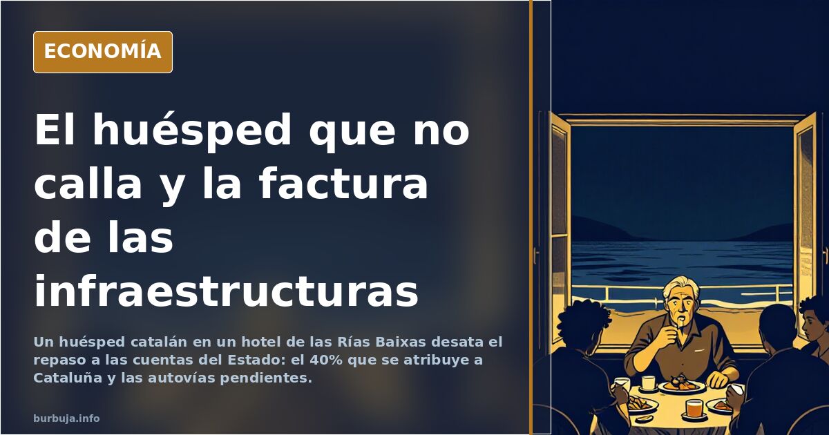 Comedor de hotel en las Rías Baixas con un huésped de Sabadell hablando alto y otros clientes escuchando