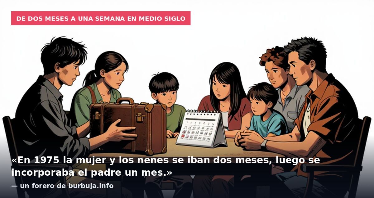 De dos meses a una semana en medio siglo: «En 1975 la mujer y los nenes se iban dos meses, luego se incorporaba el padre un mes.» — un forero de burbuja.info