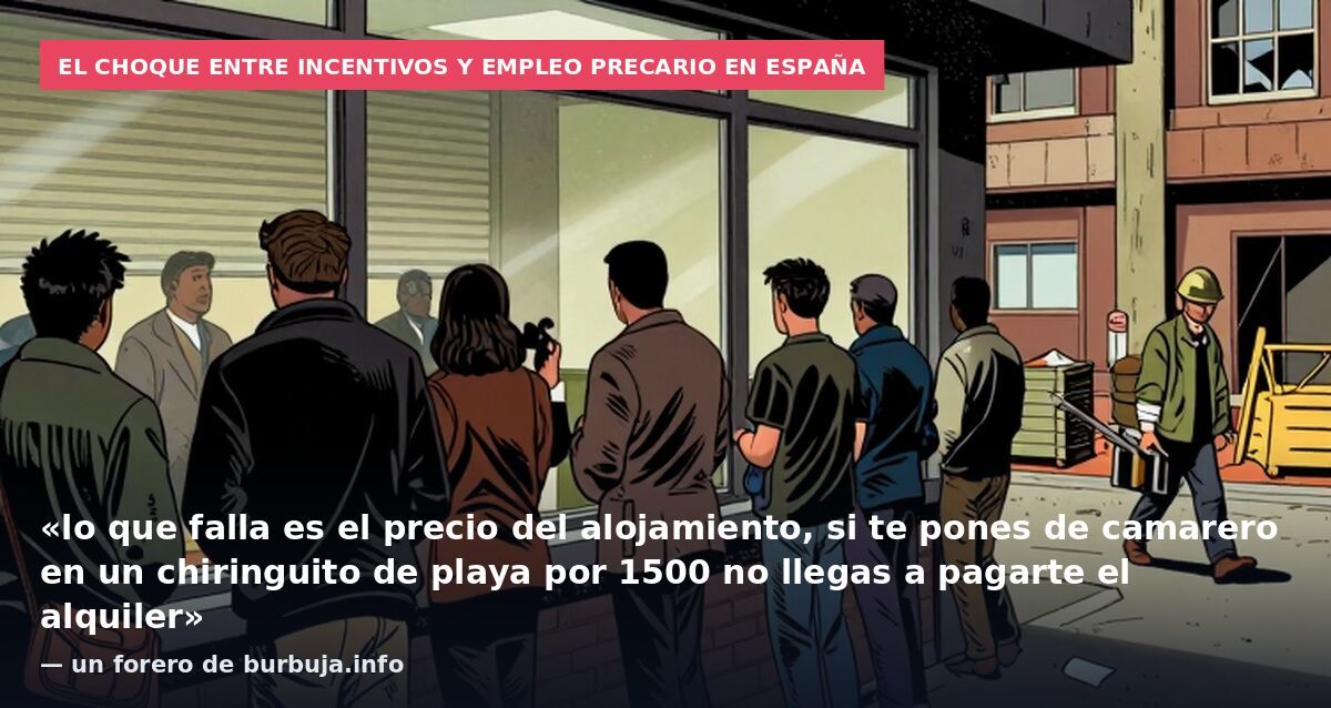 El choque entre incentivos y empleo precario en España: «lo que falla es el precio del alojamiento, si te pones de camarero en un chiringuito de playa por 1500 no llegas a pagarte el alquiler» — un forero de burbuja.info