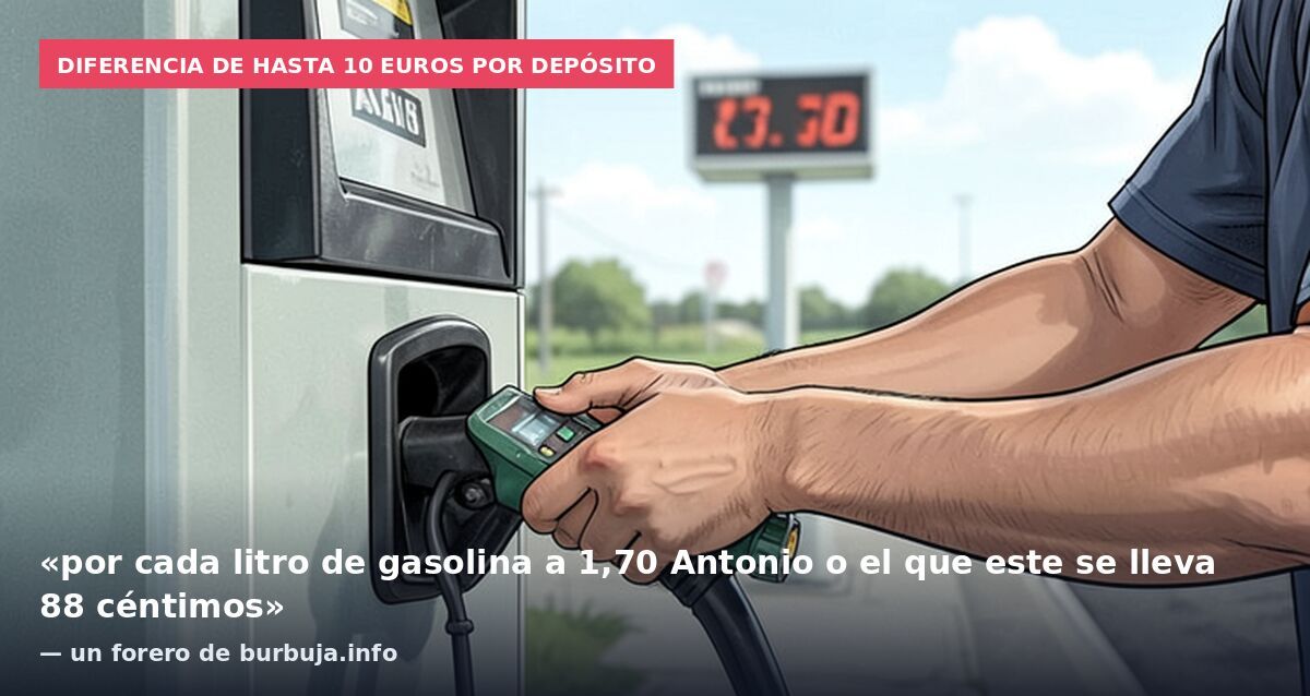 Diferencia de hasta 10 euros por depósito: «por cada litro de gasolina a 1,70 Antonio o el que este se lleva 88 céntimos» — un forero de burbuja.info