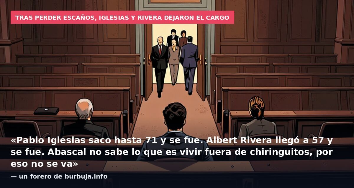 Tras perder escaños, Iglesias y Rivera dejaron el cargo: «Pablo Iglesias saco hasta 71 y se fue. Albert Rivera llegó a 57 y se fue. Abascal no sabe lo que es vivir fuera de chiringuitos, por eso no se va» — un forero de burbuja.info