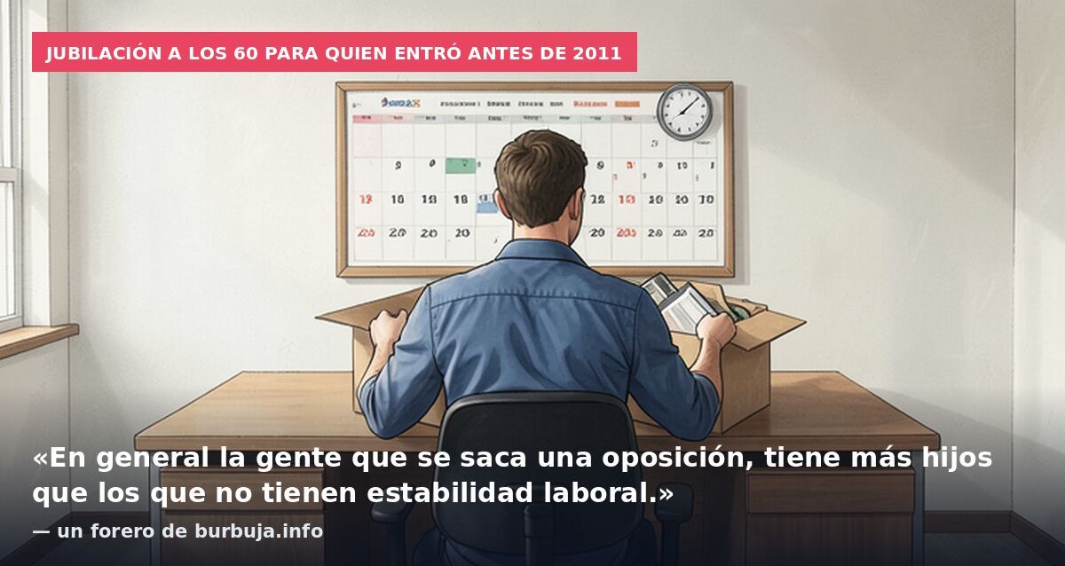 Jubilación a los 60 para quien entró antes de 2011: «En general la gente que se saca una oposición, tiene más hijos que los que no tienen estabilidad laboral.» — un forero de burbuja.info