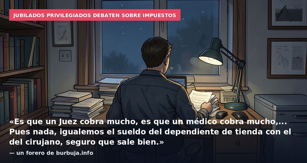 Jubilados privilegiados debaten sobre impuestos: «Es que un Juez cobra mucho, es que un médico cobra mucho,... Pues nada, igualemos el sueldo del dependiente de tienda con el del cirujano, seguro que sale bien.» — un forero de burbuja.info