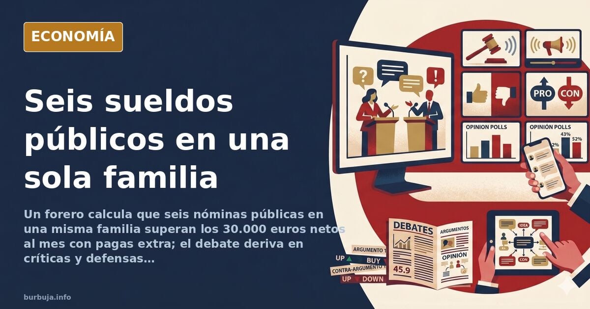 Ilustración editorial de seis nóminas apiladas sobre una mesa con el sello de administración pública y una brecha salarial ma