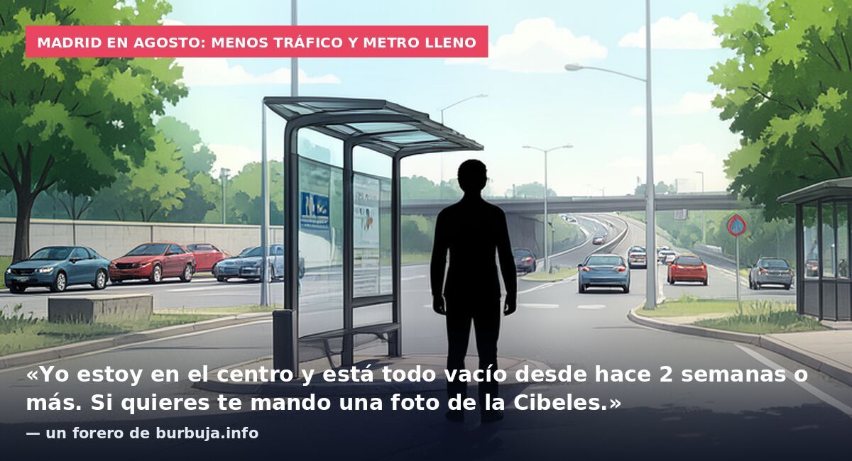 Madrid en agosto: menos tráfico y metro lleno: «Yo estoy en el centro y está todo vacío desde hace 2 semanas o más. Si quieres te mando una foto de la Cibeles.» — un forero de burbuja.info