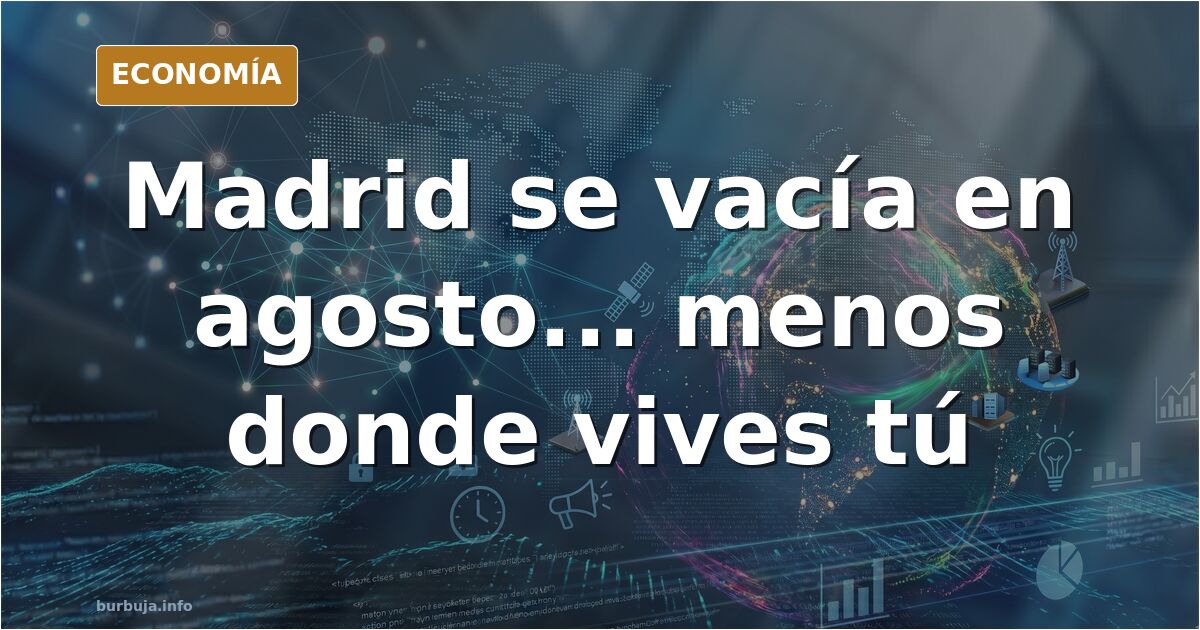 Avenida vacía de Madrid en agosto con semáforos y persianas bajadas frente a un barrio periférico con tráfico denso
