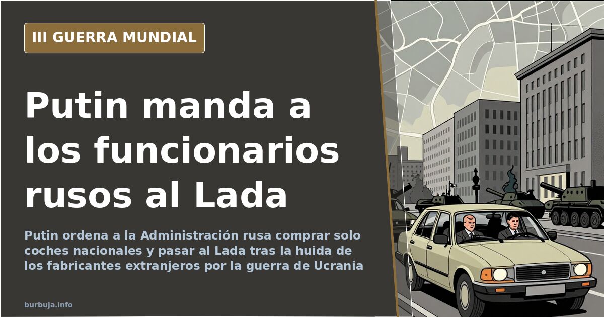 Silueta de un Lada Niva 4x4 frente a un edificio gubernamental ruso con cielo desaturado y humo lejano en el horizonte