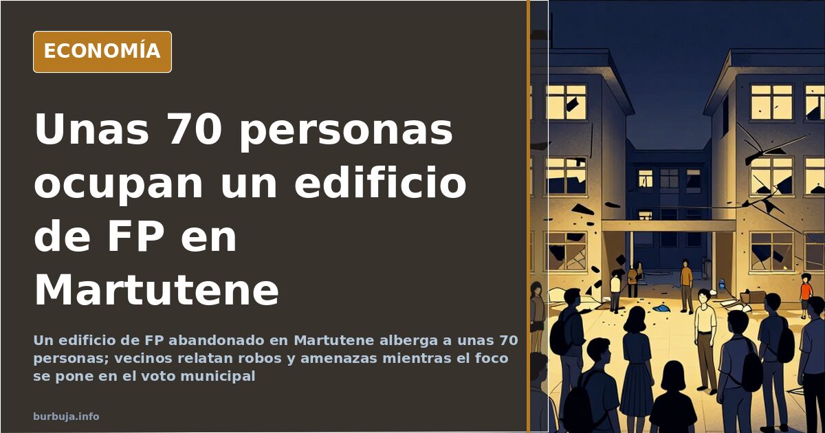 Fachada de un edificio de Formación Profesional abandonado en Martutene, San Sebastián, con grafitis en los muros