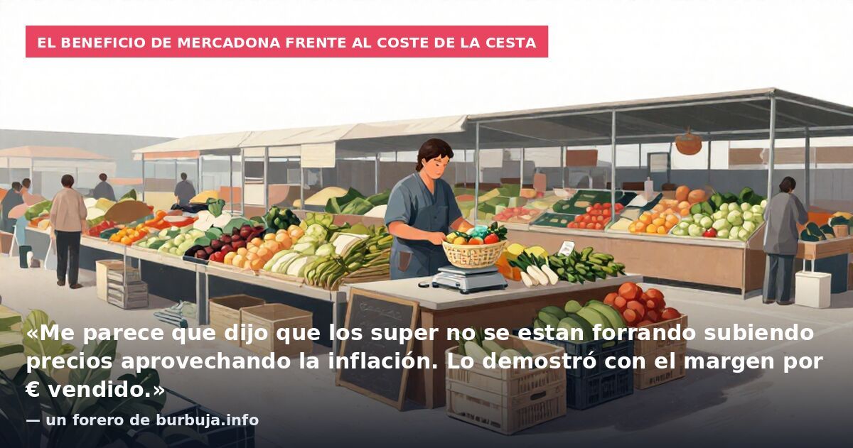 El beneficio de Mercadona frente al coste de la cesta: «Me parece que dijo que los super no se estan forrando subiendo precios aprovechando la inflación. Lo demostró con el margen por € vendido.» — un forero de burbuja.info
