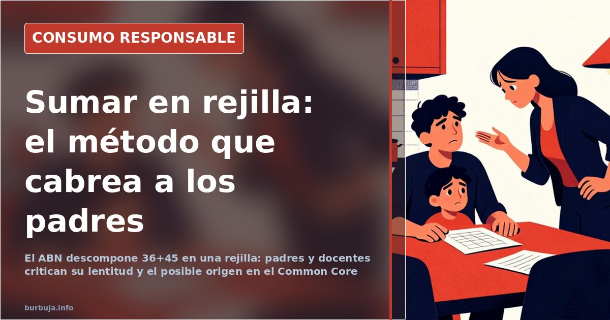 Cuaderno de matemáticas con una operación de sumar en rejilla, cuadrícula de tres por tres con números descompuestos
