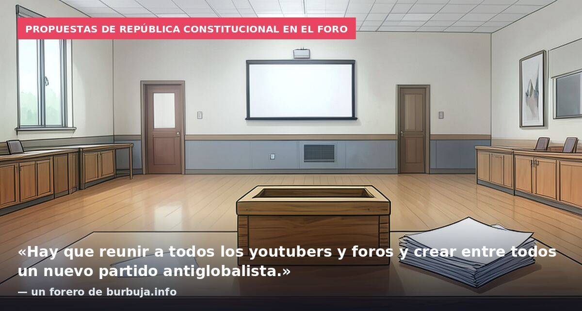 Propuestas de república constitucional en el foro: «Hay que reunir a todos los youtubers y foros y crear entre todos un nuevo partido antiglobalista.» — un forero de burbuja.info