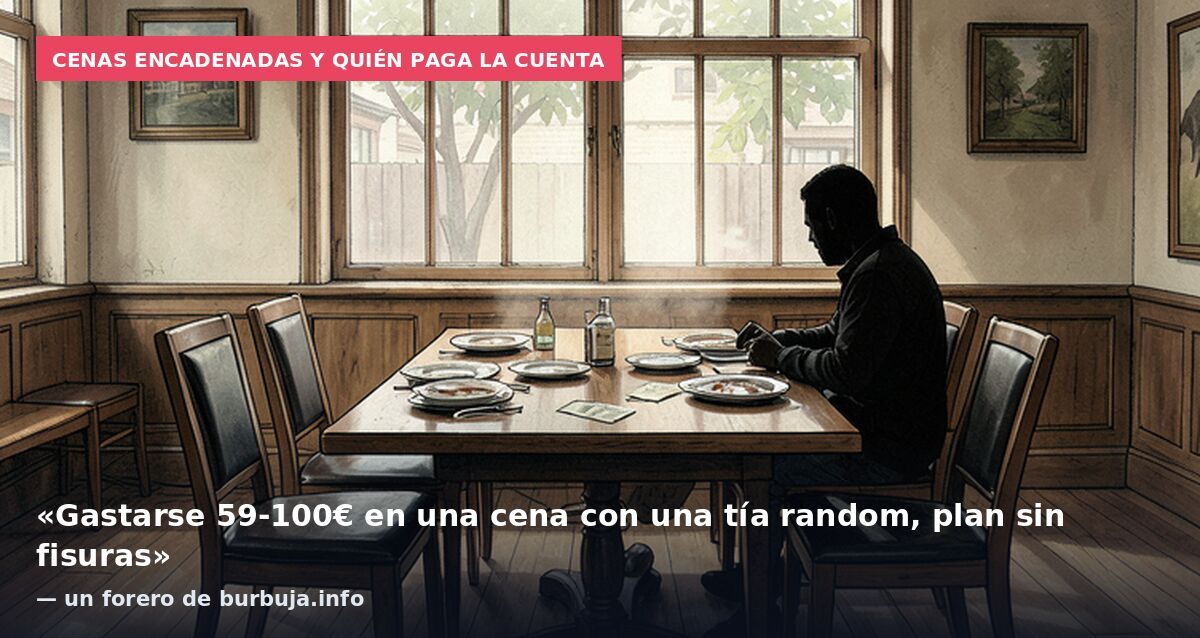 Cenas encadenadas y quién paga la cuenta: «Gastarse 59-100€ en una cena con una tía random, plan sin fisuras» — un forero de burbuja.info
