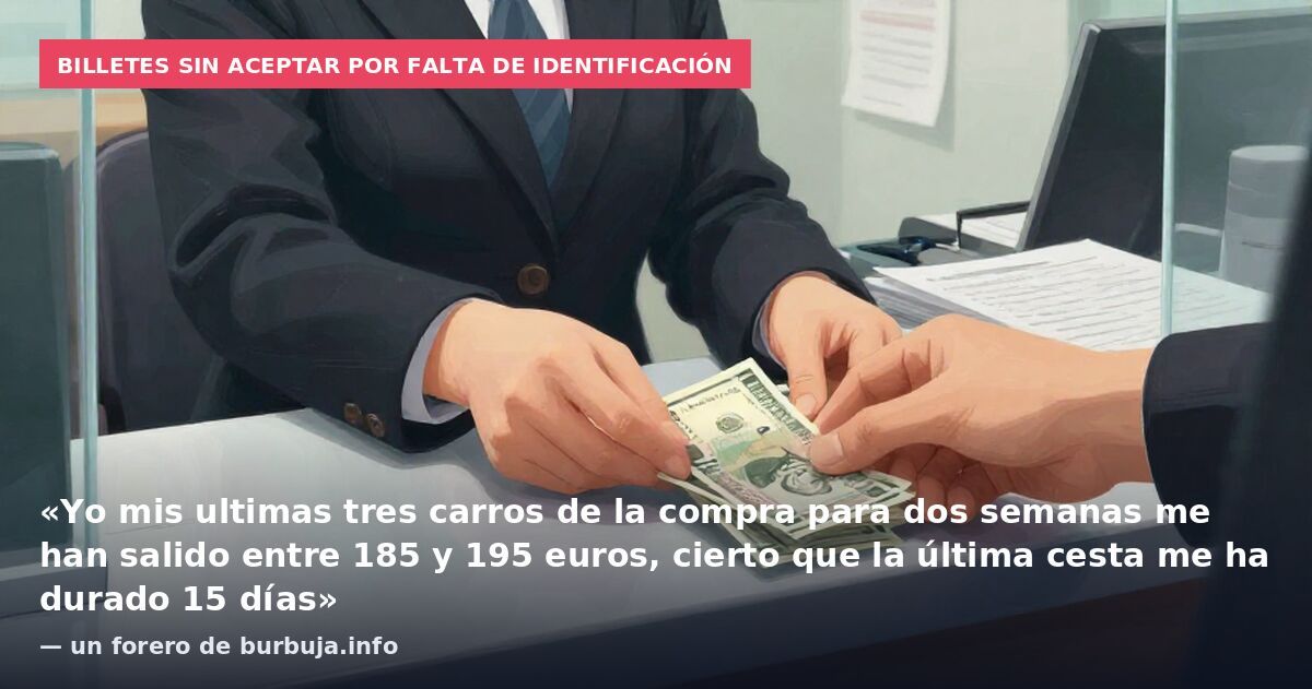 Billetes sin aceptar por falta de identificación: «Yo mis ultimas tres carros de la compra para dos semanas me han salido entre 185 y 195 euros, cierto que la última cesta me ha durado 15 días» — un forero de burbuja.info