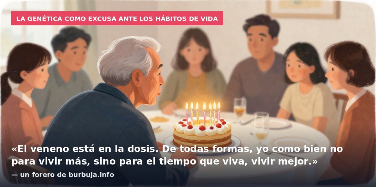 La genética como excusa ante los hábitos de vida: «El veneno está en la dosis. De todas formas, yo como bien no para vivir más, sino para el tiempo que viva, vivir mejor.» — un forero de burbuja.info
