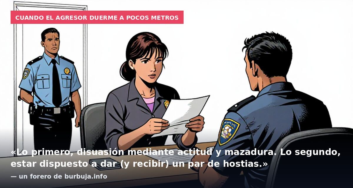 Cuando el agresor duerme a pocos metros: «Lo primero, disuasión mediante actitud y mazadura. Lo segundo, estar dispuesto a dar (y recibir) un par de hostias.» — un forero de burbuja.info