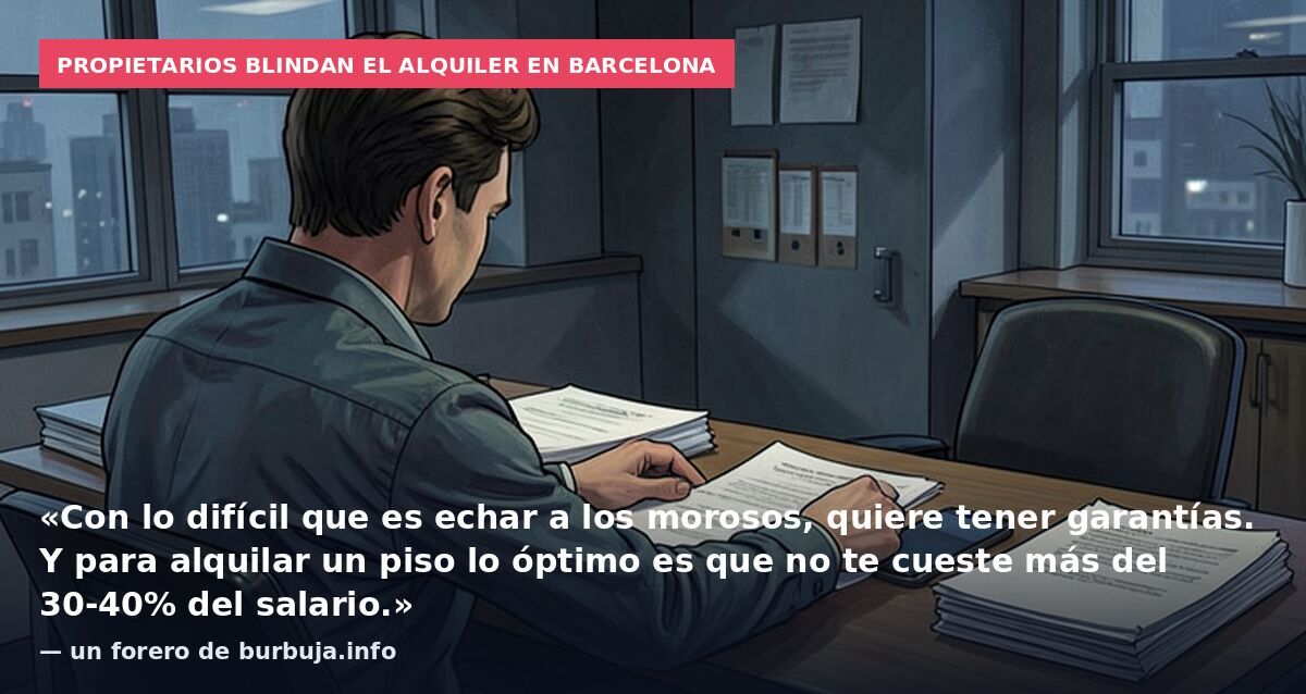 Propietarios blindan el alquiler en Barcelona: «Con lo difícil que es echar a los morosos, quiere tener garantías. Y para alquilar un piso lo óptimo es que no te cueste más del 30-40% del salario.» — un forero de burbuja.info
