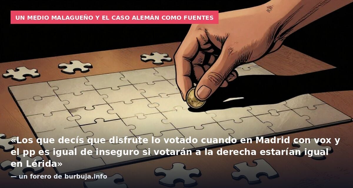 Un medio malagueño y el caso alemán como fuentes: «Los que decís que disfrute lo votado cuando en Madrid con vox y el pp es igual de inseguro si votarán a la derecha estarían igual en Lérida» — un forero de burbuja.info
